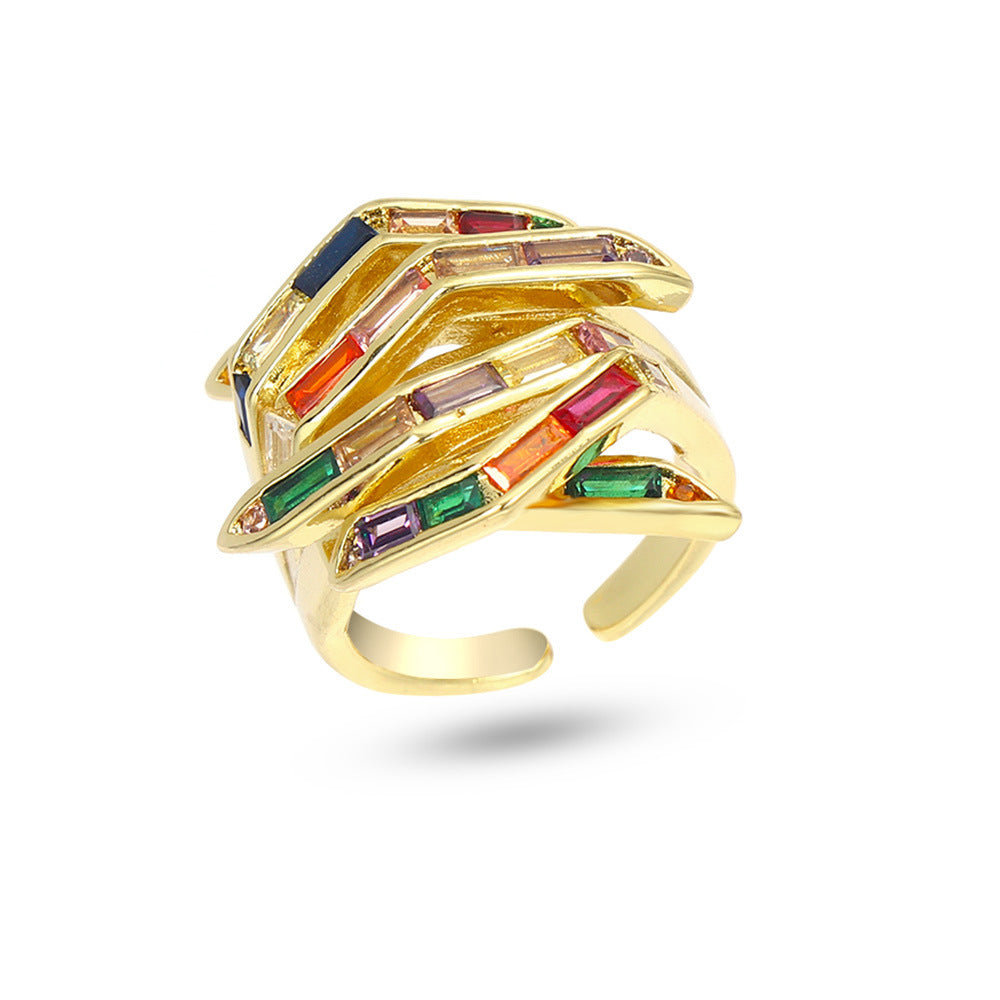 Personalized Square Zircon Ring For Women Adjustable Copper Microinlaid Jewelry Silver White Stone Fine Quality