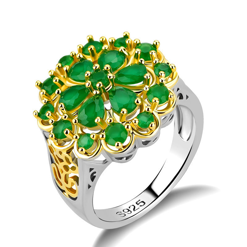 Emerald TwoTone Flower Ring Gilded Fashion Jewelry Geometric Statement Ring For Her DailyWear Special Occasion
