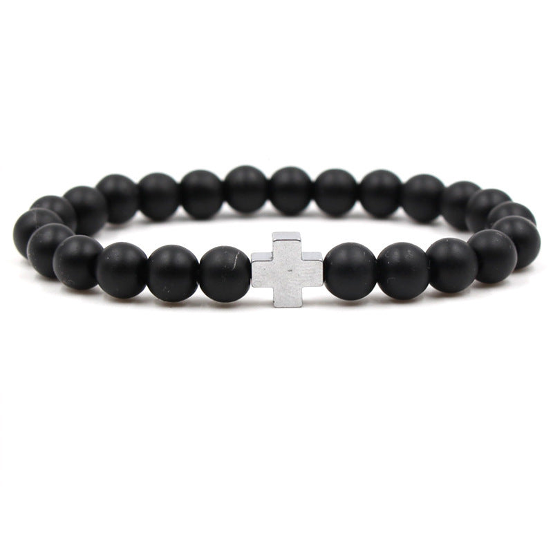 Unisex Natural Stone Beaded Bracelet with Geometric Design and Magnetic Clasp 8mm Round Beads 19cm Daily Uses