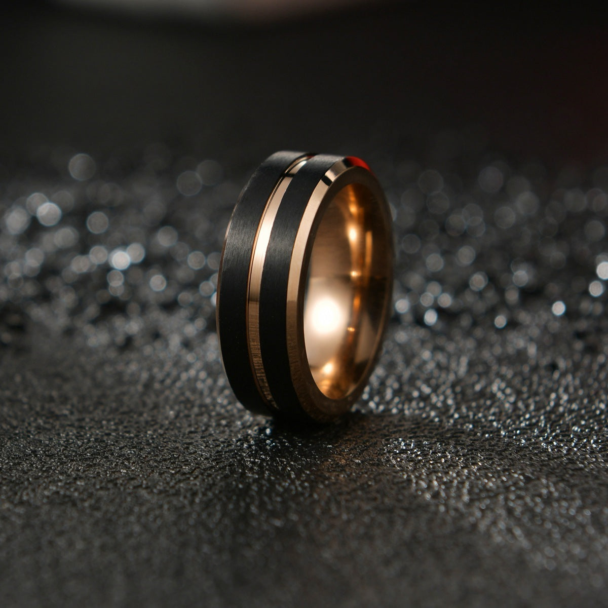 Mens Tungsten Ring Rose Gold Black Polished Band For Wedding Engagement Gift Everyday Wear Classic Style Ready