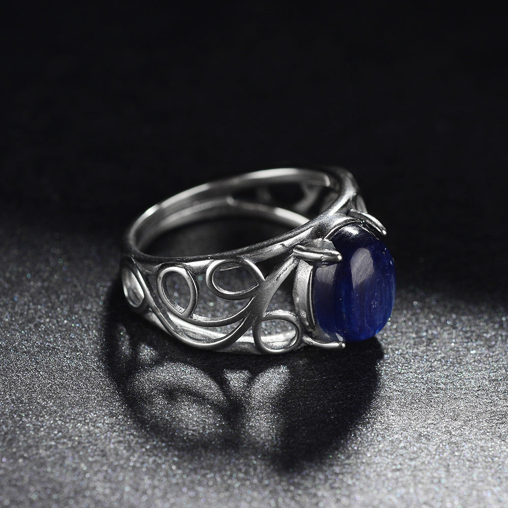 Women's Retro Ring with Natural Gemstone Hollow Pattern Copper Band Statement Ring for Her Vintage Inspired Jewelry Gift US Size 6 7 8 9 10