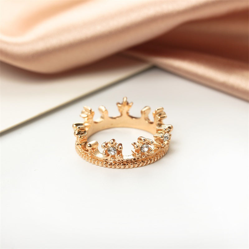 Crown Ring With Diamond Accent Princess Design Alloy Gift