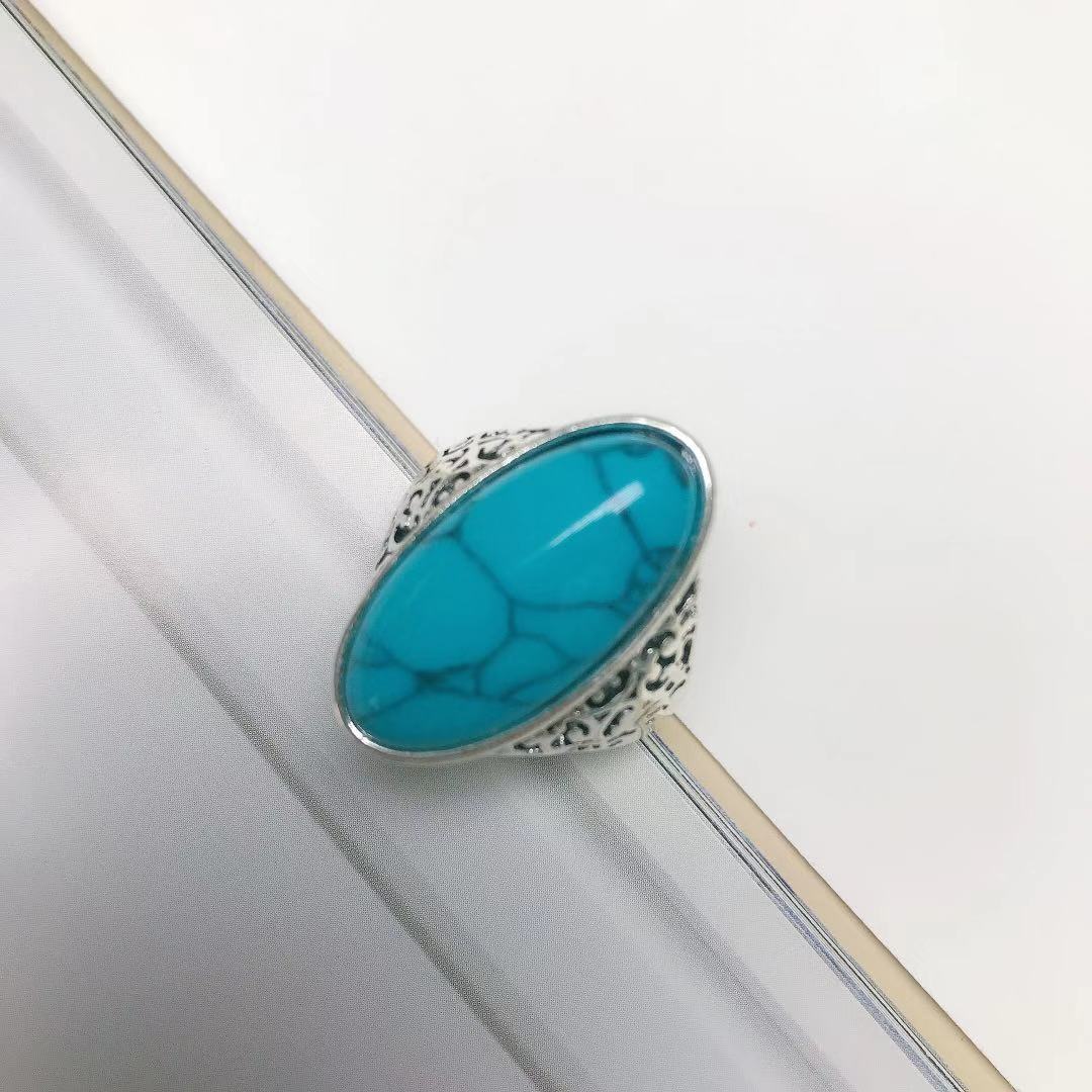 Retro Alloy Ring In Antique Silver With Blue And Red Turquoise Accents European Inspired Design Jewelry Pieces