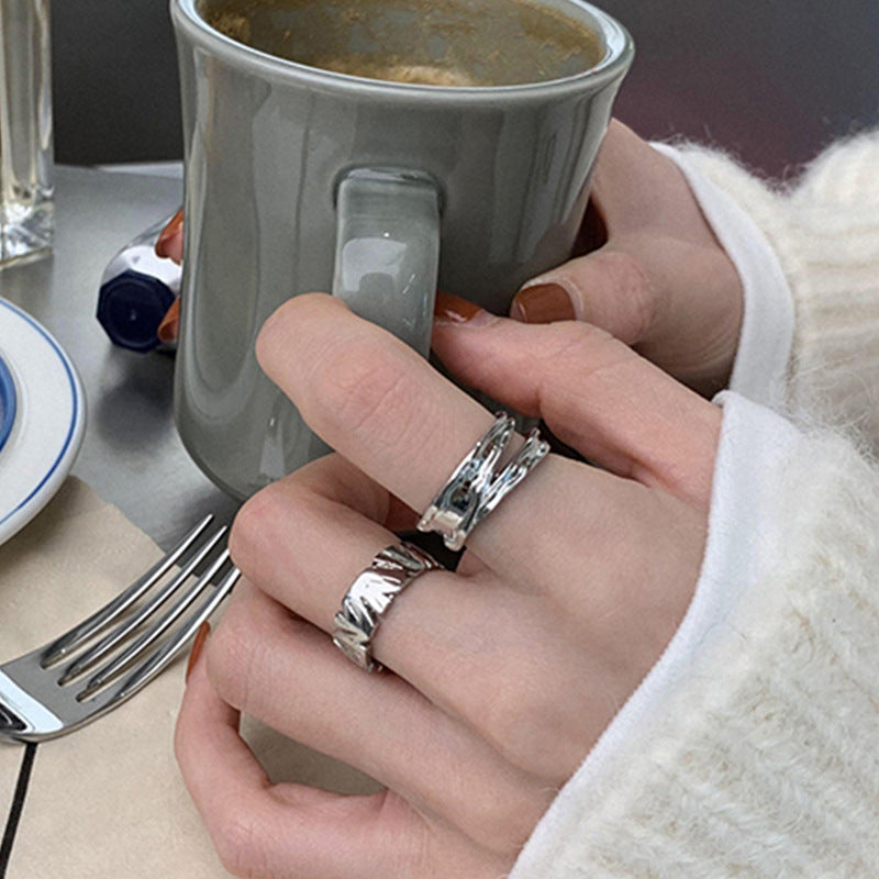 Women Adjustable Fashion Ring Elegant Personalized Geometric Copper Ring With 14K Gold Plating Textured Finish