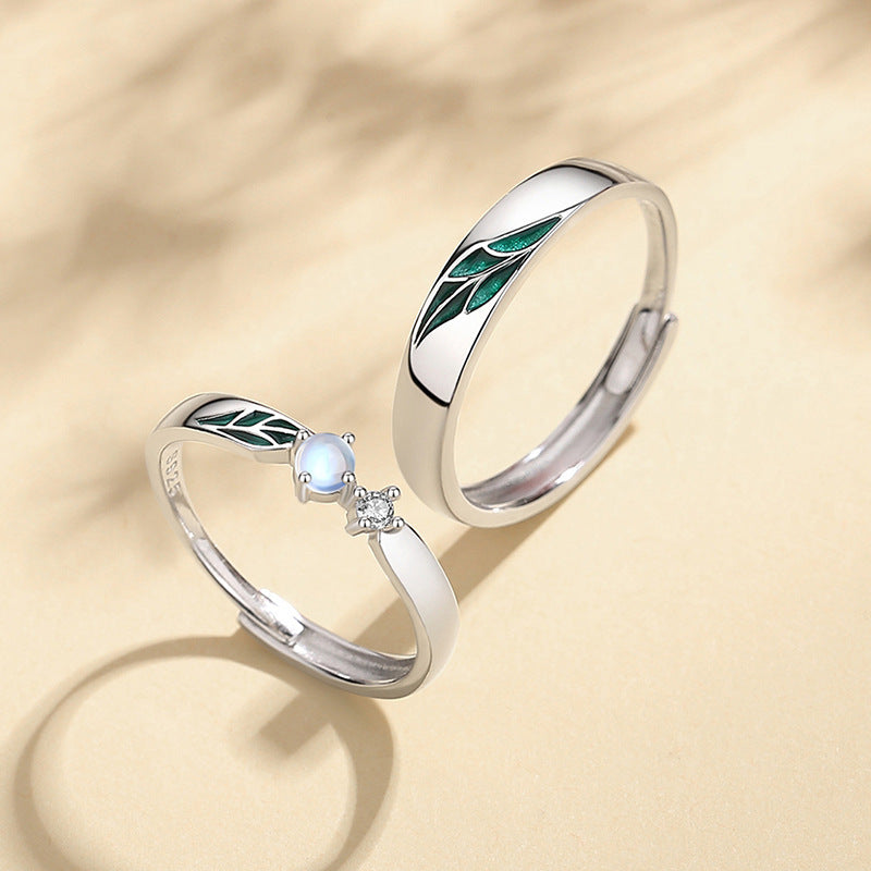 Sterling Silver 925 Adjustable Couple Rings With Gem Inlays Matching Bands For Anniversary Engagement Gift Idea