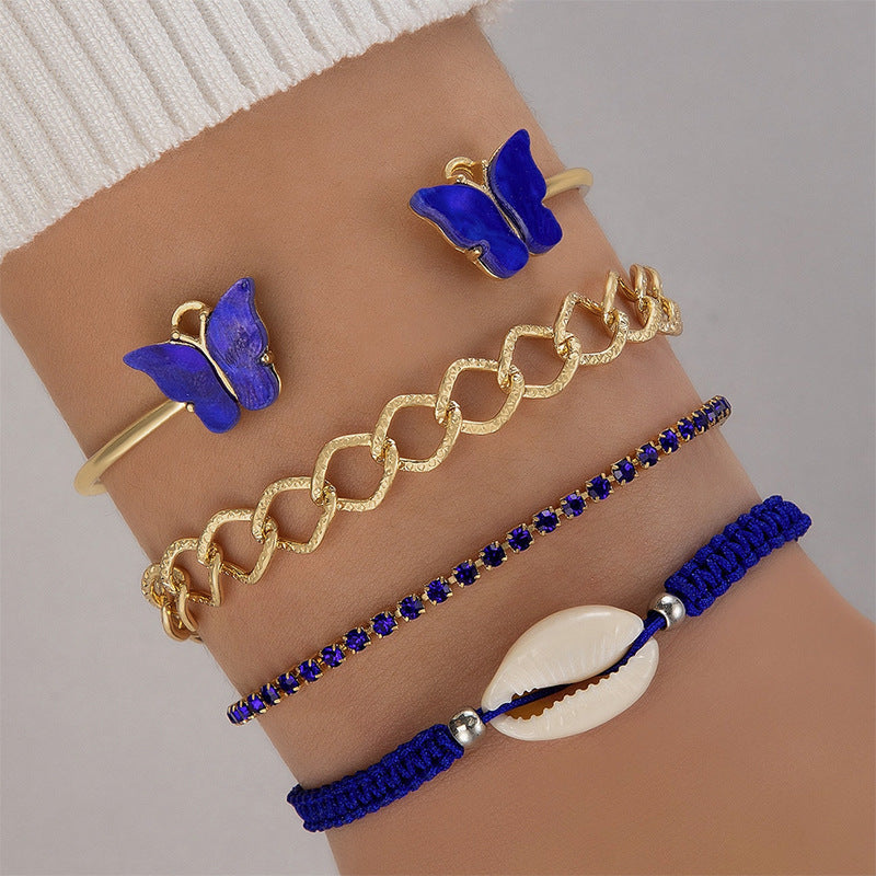Unisex Retro Butterfly Bracelet With Diamond Studded Accents Hollow Four Layer Alloy Zodiac Vintage Collection