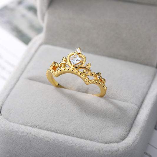 Womens Crown Ring Princess Zircon Stainless Steel European American Fashion Jewelry Elegant Accessory Durable Quality