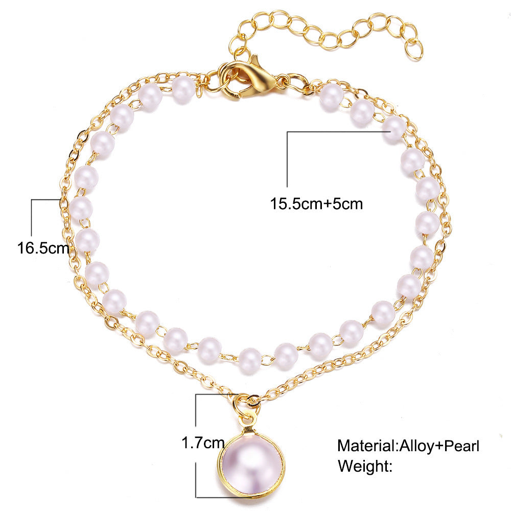 Womens Pearl Bracelet Double Layer Retro Alloy Jewelry