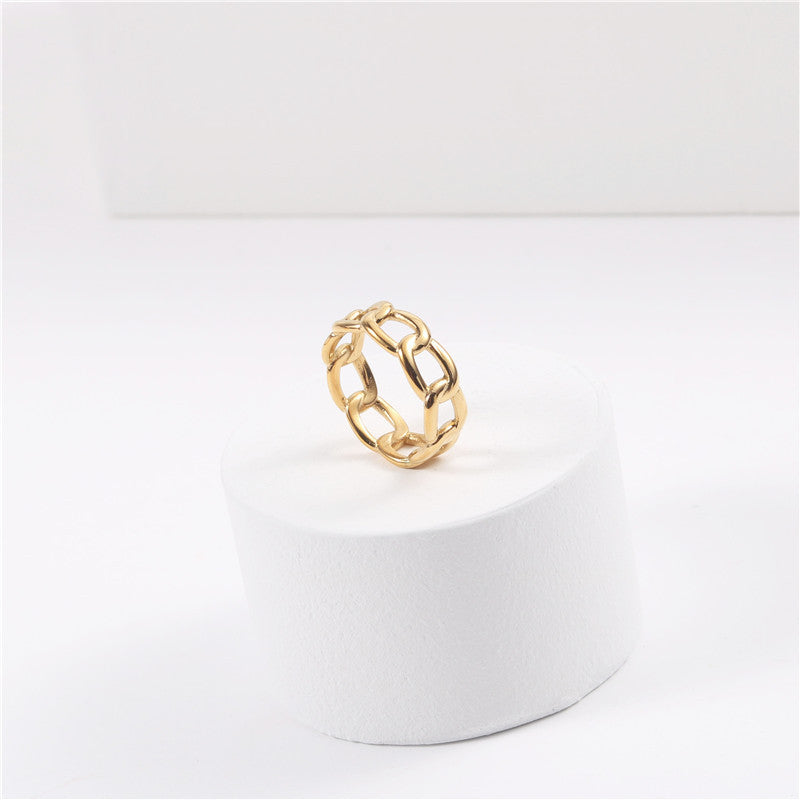 Gold Chain Ring Exaggerated Temperament Ring Personality Geometric Ring Titanium Steel Ring Statement Ring Fashion Ring for Women and Girls Party Jewelry
