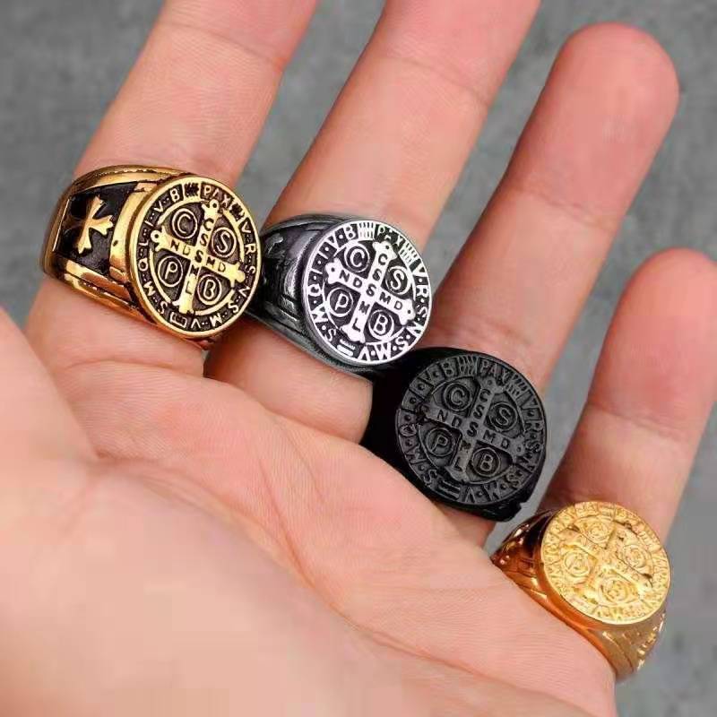 Mens Stainless Steel Cross Ring Bold Geometric Design Electroplated Punk Rock Jewelry Durable Fashion Accessory