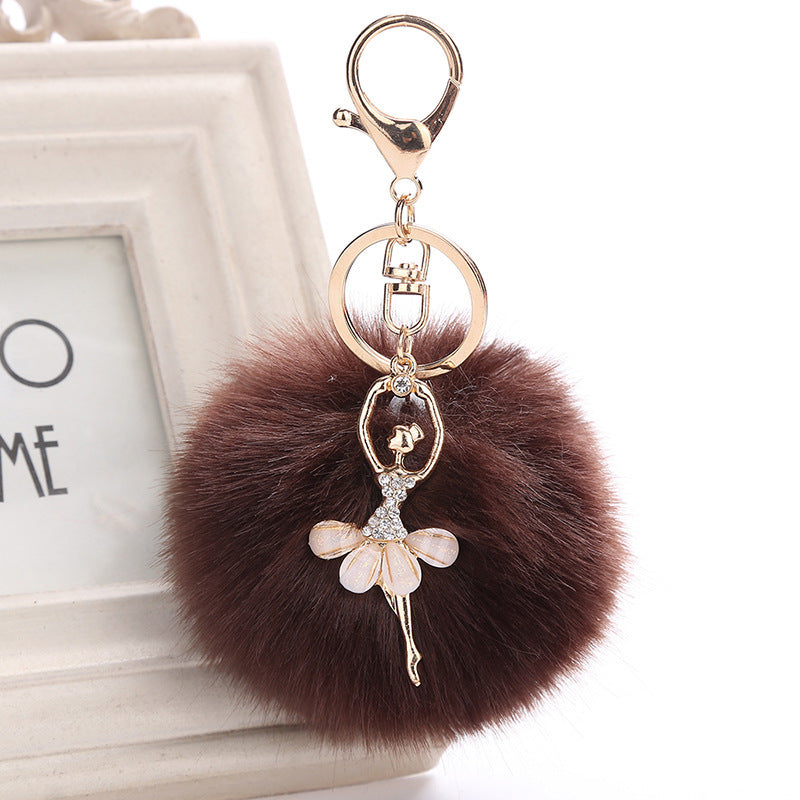 Car Keychain Pendant Simulation Rabbit Hair Accessory Metal Plush Key Ring Bag Charm Fluffy Colorful Gift Style