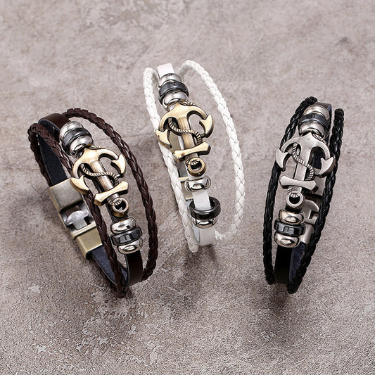 Handmade Geometric Alloy Leather Bracelet Retro Rock Style