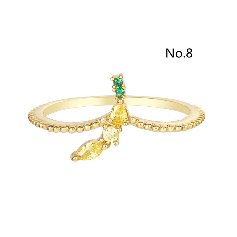 Tropical Fruit Ring Copper Zircon Fruit Shape Jewelry Womens No7 Holiday Gift Gold Plated Inlay For Daily Wear