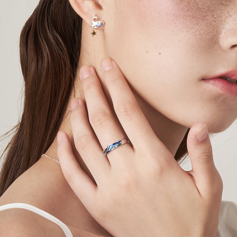 Couple Rings 925 Sterling Silver Korean Geometric Matching Promise Adjustable Opening Rings For Women And Men