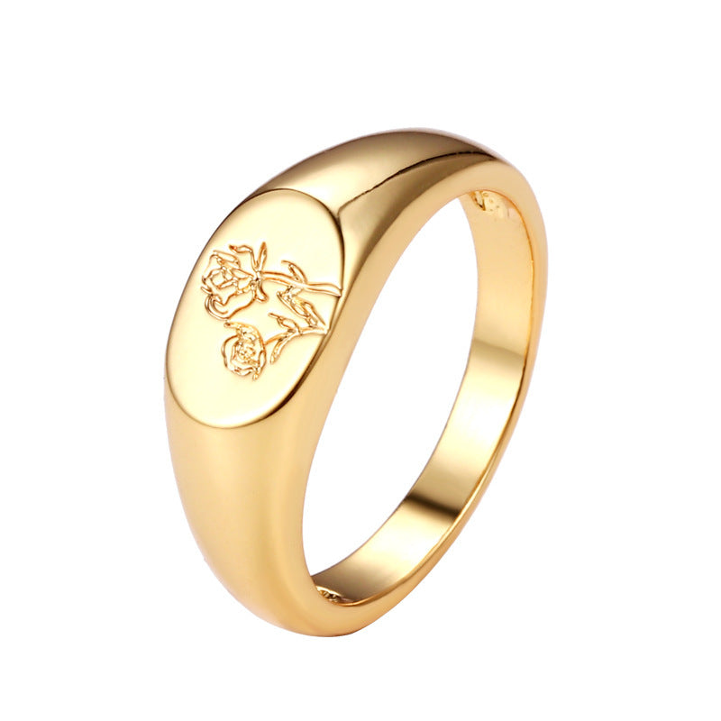 Womens European Design Printed Copper Ring With Gold Plating Fashion Jewelry Ring Beautiful Look For Women Everyday Wear