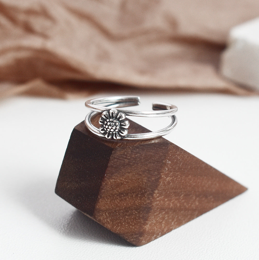Sterling Silver Daisy Ring S925 For Women Vintage Retro Floral Jewelry Anniversary Gift For Elegant Daisy Gift