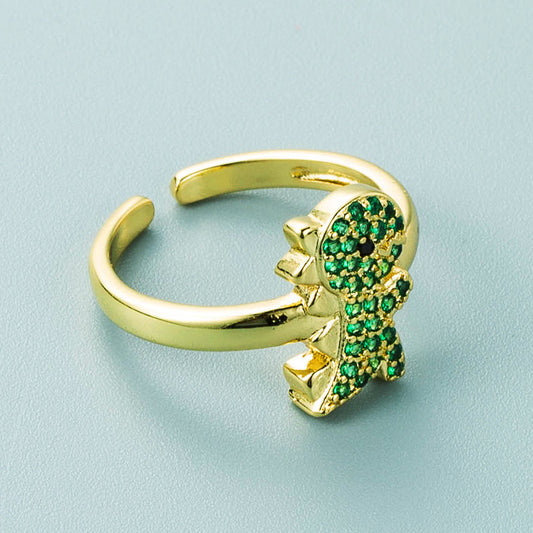 Womens Copper Zircon Ring Adjustable Opening Green Statement Jewelry Fashion Accessory Durable Trendy Everyday