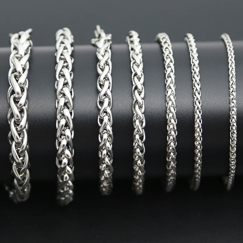 Womens Fashion Bracelet Exaggerated Tassel Design Thick Chain With Flora Detail In Silver Titanium Steel Shine