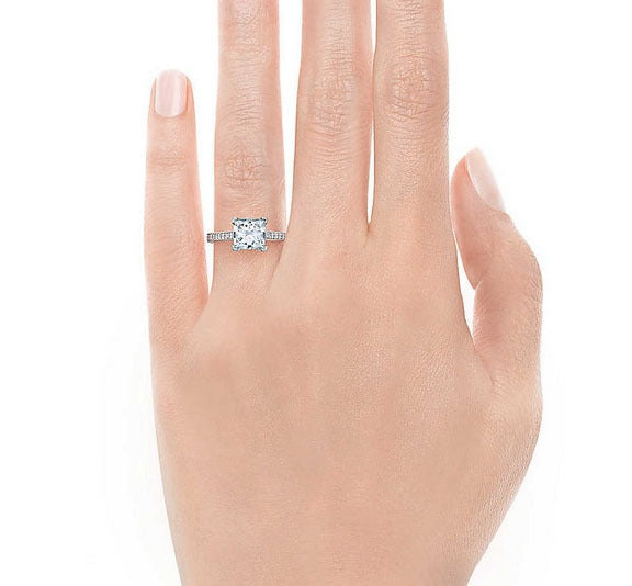 Womens Square Diamond Zircon Ring Silver Plated Copper Geometric Design Fashion Jewelry Accessory Elegant Gift