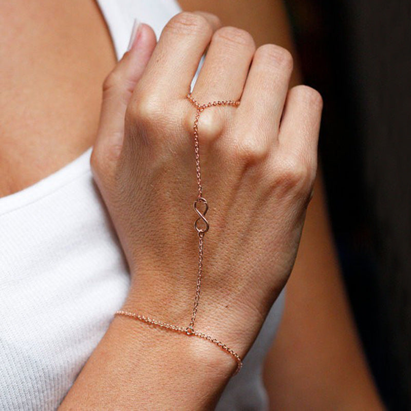 Womens Bow Finger Bracelet Hand Chain Alloy Jewelry 30cm