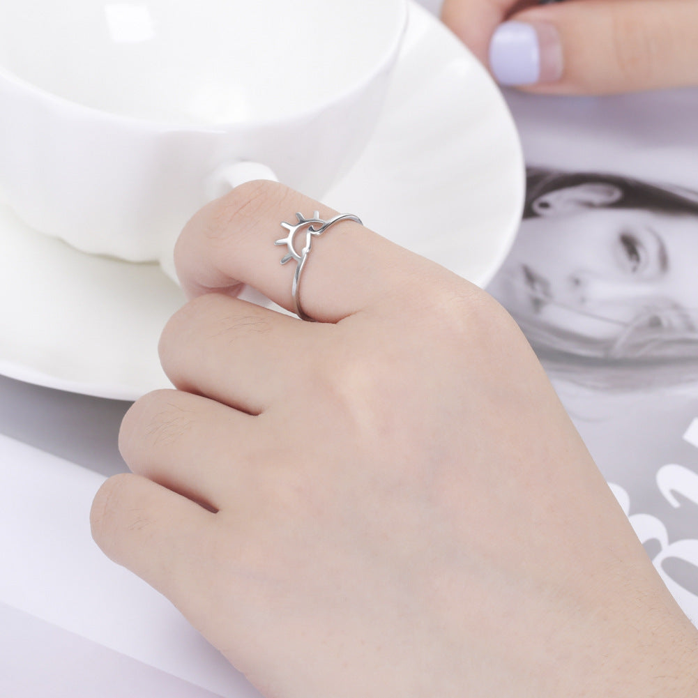 Stainless Steel Unisex Sun Design Ring Durable Closed Circle Band Jewelry For Women And Men Fashion Accessory Gift