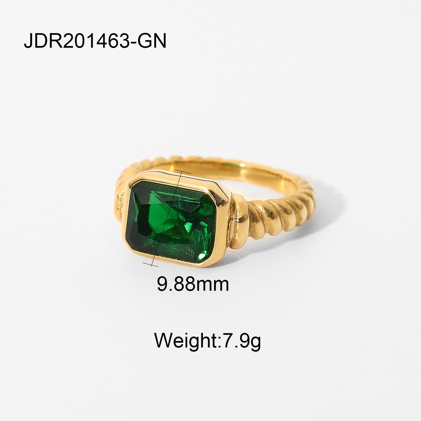 Stainless Steel Croissant Ring With Emerald Rectangular Stone European American Design Statement Jewelry Gift For Women