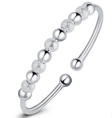 Women Silver Pearl Bracelet Korean Design U Shaped Bangle Nine Turn Bead Lucky Plated Sterling For Daily Wears