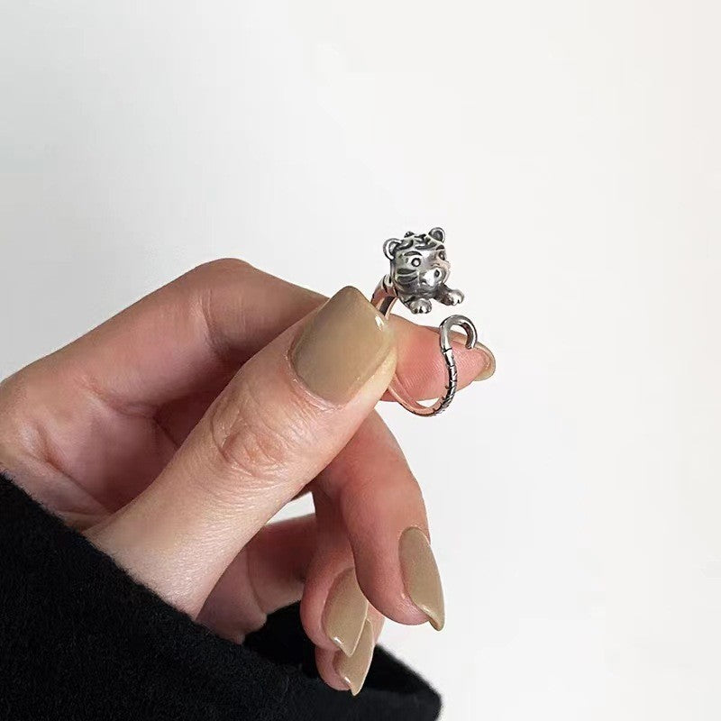 Unisex Tiger Ring Adjustable Open Ring Distressed Zinc Alloy Retro Statement Jewelry For Women And Men Classic