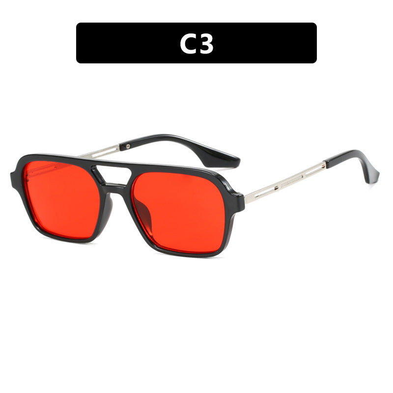Mens Retro Square Frame Sunglasses Sun Protection PC Material Punk Fashion Eyewear Leopard Blue Lens Gray Film