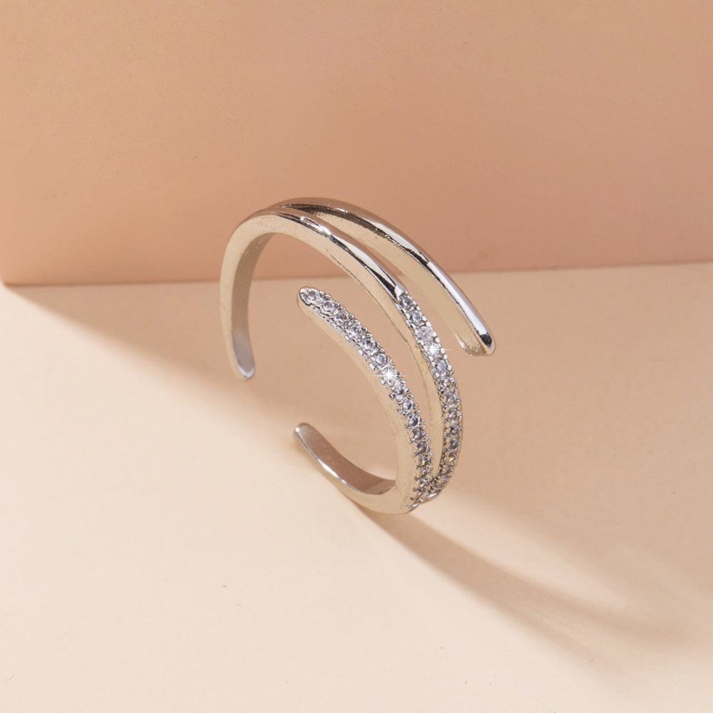 Unisex Adjustable Snake Ring With Zircon Inlay Copper Ring Simple Geometric Design Fashion Jewelry Minimalist Everyday