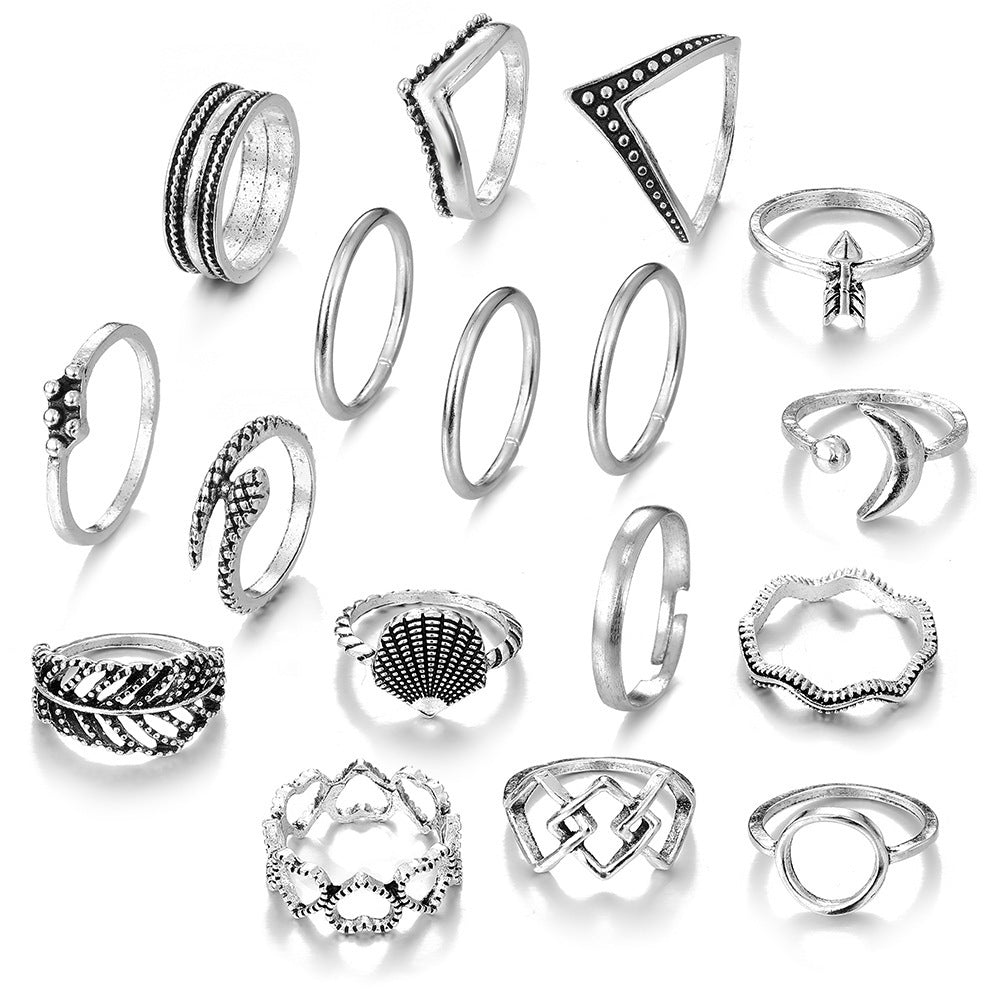 Womens Fashion Rings Geometric Hollow Flower Design Alloy Metal Electroplated Finish Statement Ring Set Flower