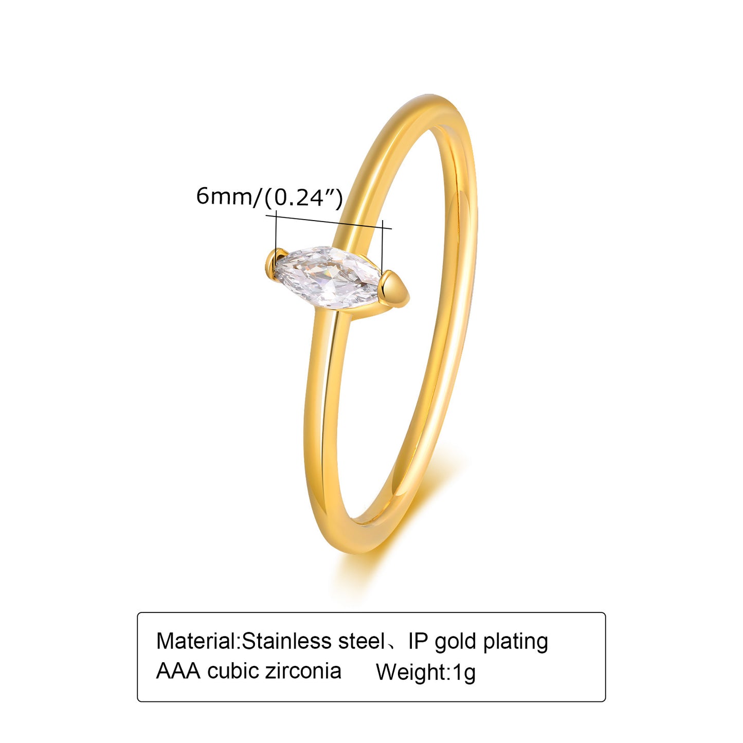Stainless Steel Zircon Ring For Women Gold Jewelry Gift