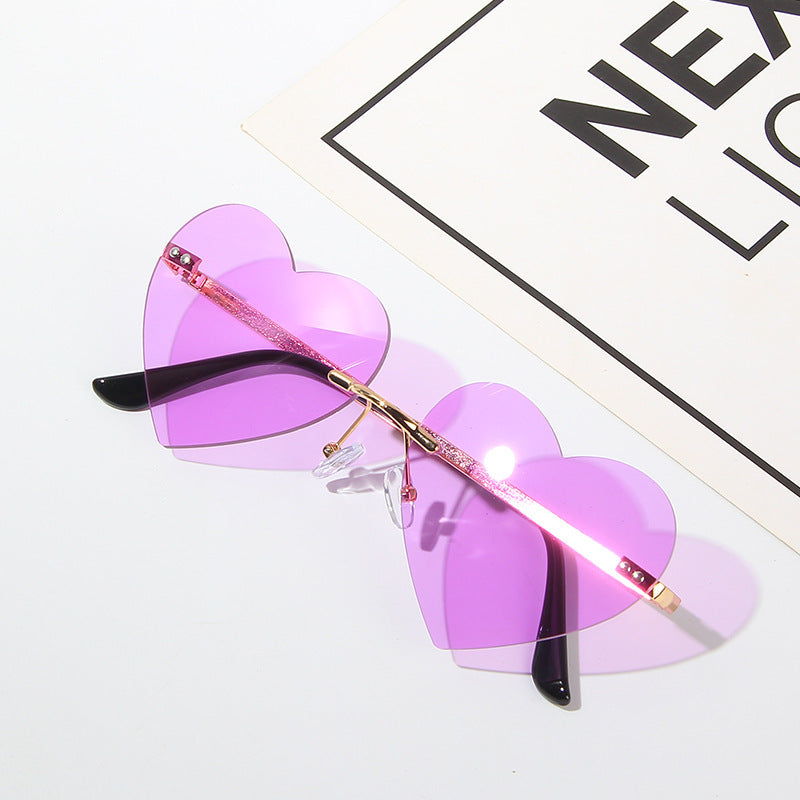 Womens Rimless Heart Sunglasses UV380 Protection Bohemian Retro Fashion Pink Lens Gold Frame Outdoor Sports For Women