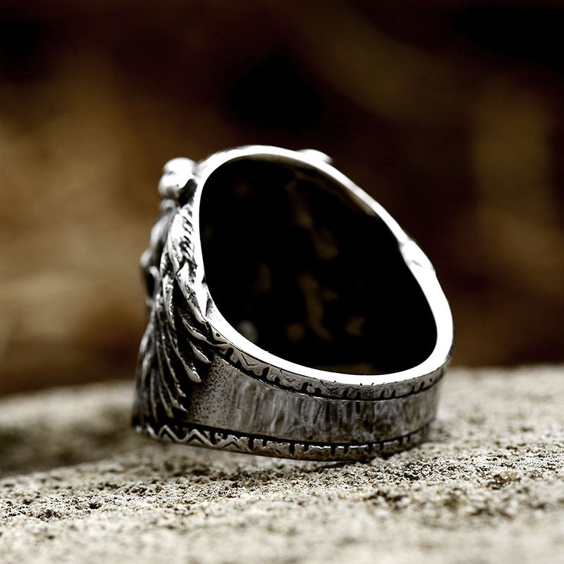 Men's Titanium Steel Ring with Turquoise Stone Polished Emirates Ornament Animal Zodiac Ring for Men Polished Statement Ring Stainless Steel Casting Ring