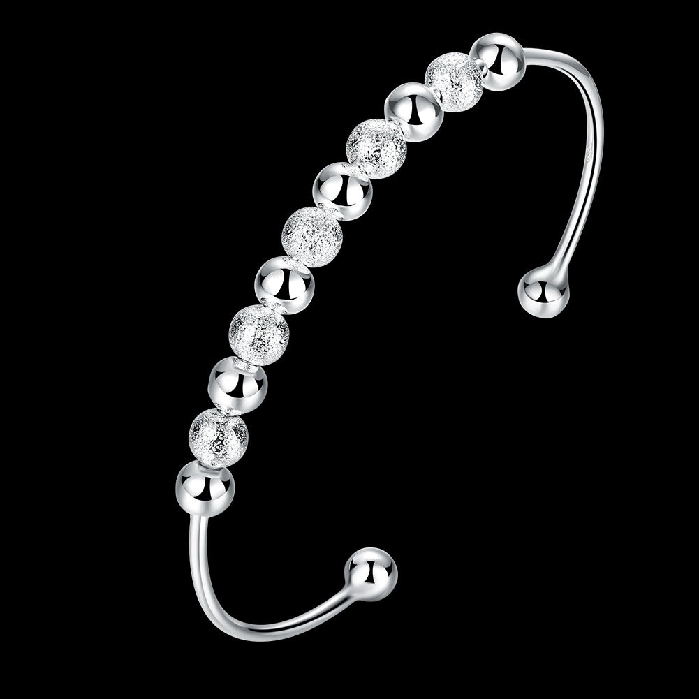Women Silver Pearl Bracelet Korean Design U Shaped Bangle Nine Turn Bead Lucky Plated Sterling For Daily Wears