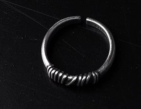 Unisex Adjustable Ring Retro Geometric Winding Design 925 Sterling Silver Copper Base Metal Vintage Style Chic