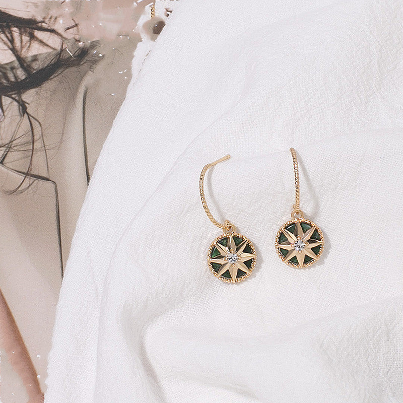 Womens Earrings Trendy Korean Dangles Celestial Gold Plated Alloy Inlaid Gems Fashion Jewelry Summer Accessory