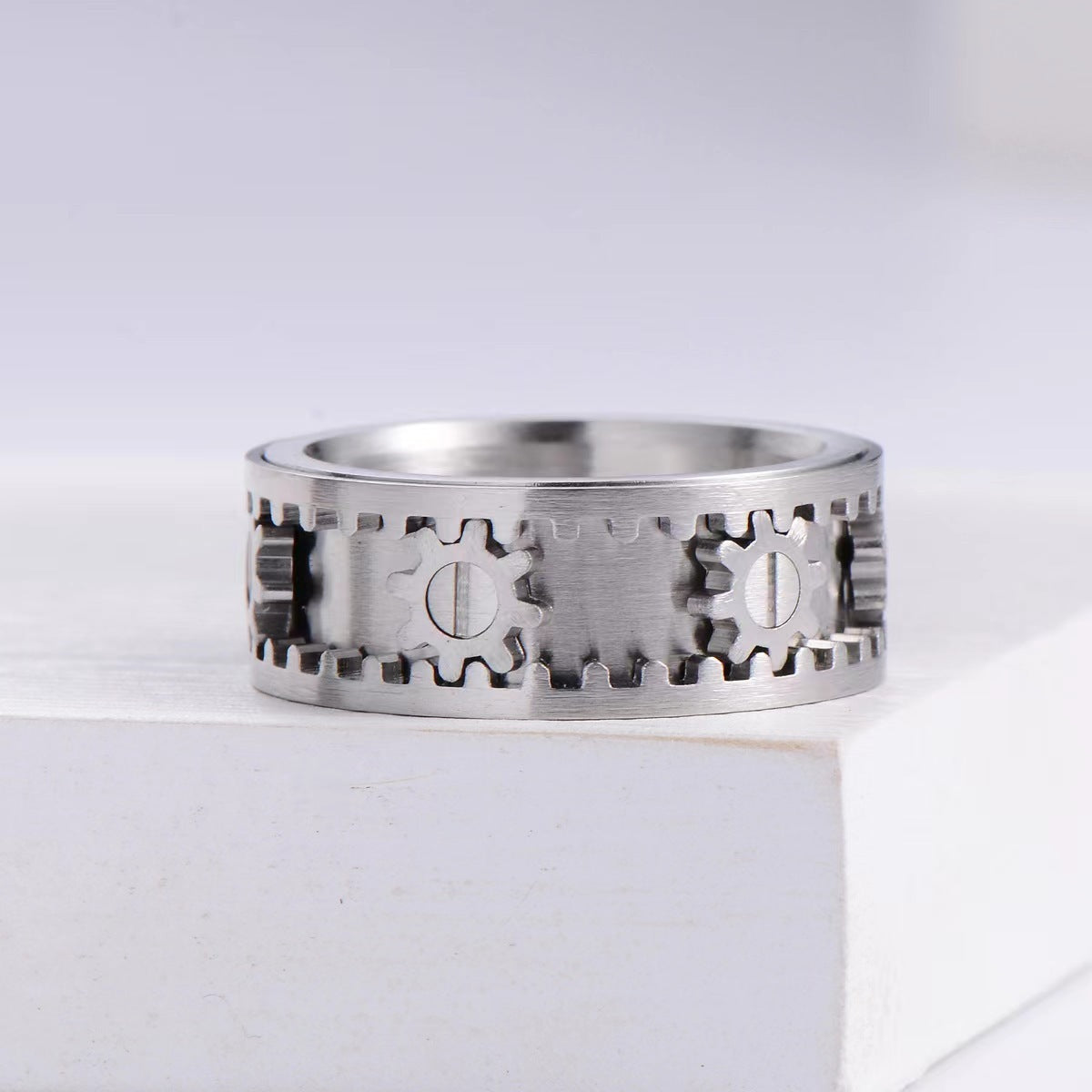 Stainless Steel Gear Ring For Men And Women Unisex Mechanical Design Silver Tone Statement Jewelry Everyday Use