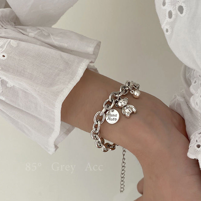 Women's Bear Pendant Bracelet Set Korean Inspired Hand Jewelry Simple Electroplated Alloy Design Fashionable Bracelet