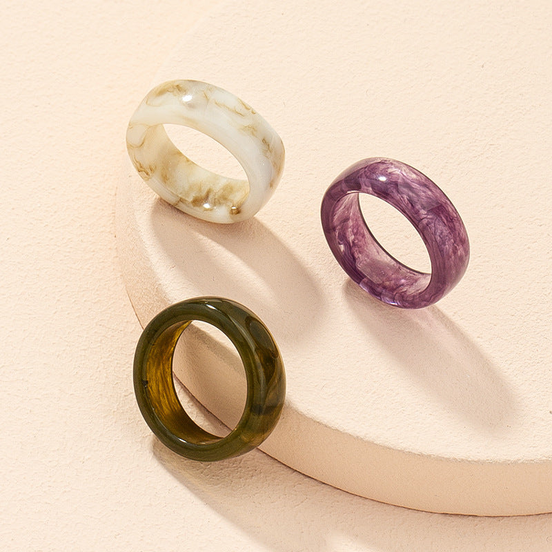 Unisex Acrylic Geometric Ring For Men And Women Statement Jewelry Emerald Green Taro Purple Light Coffee Trend