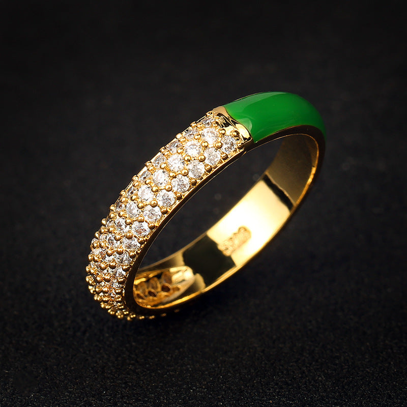 Gold Plated Oil Drip Ring With White Copper Inlay And Gemstone Accents Sizes 6 7 8 9 10 For Women And Men Everyday Wear