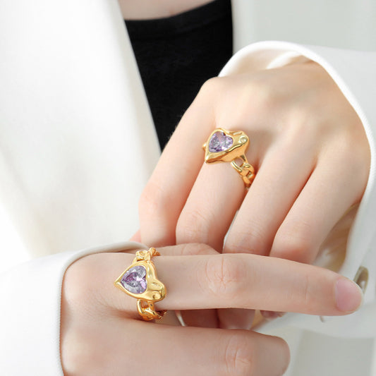 Womens Heart Ring Gold Plated Titanium Steel Ring Non Fading Electroplated Jewelry Gift for Her Heart Shaped Ring Womens Fashion Ring