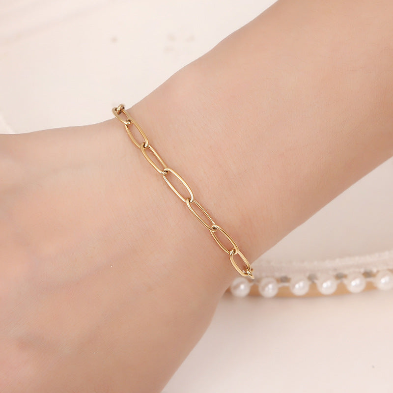 Gold Chain Bracelet For Women And Girls Oval Link Jewelry Electroplated Stainless Steel Durable Everyday Style