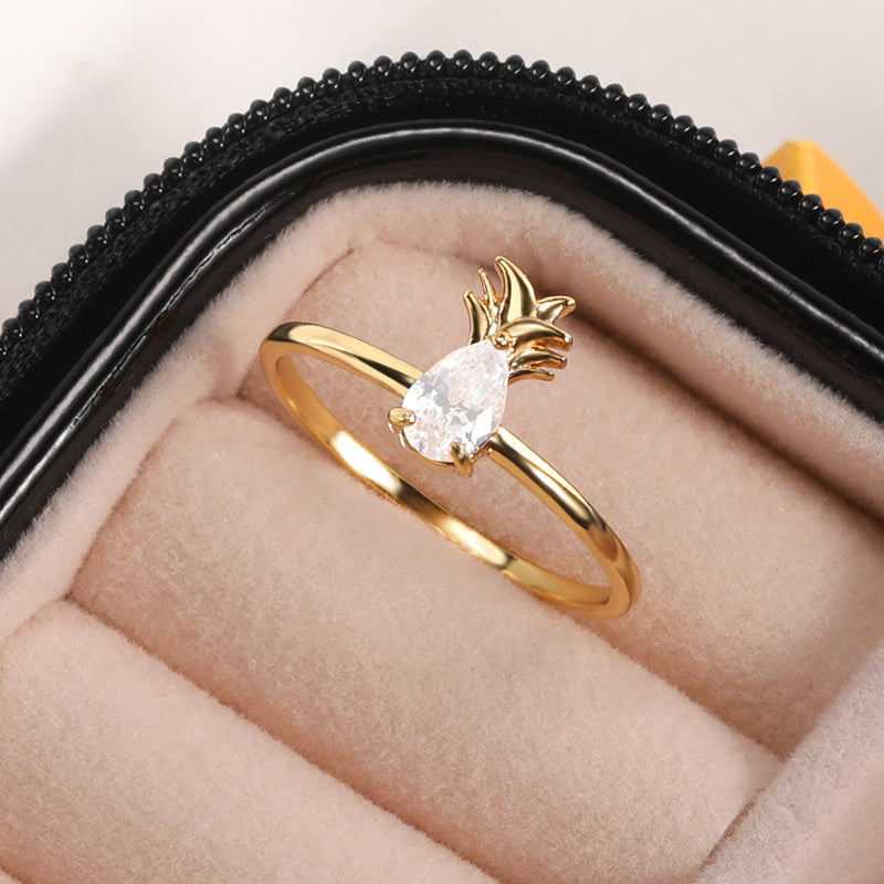 Copper Pineapple Ring With Micro Zircon Inlay Gold Finish European American Design Individually Packed For Women