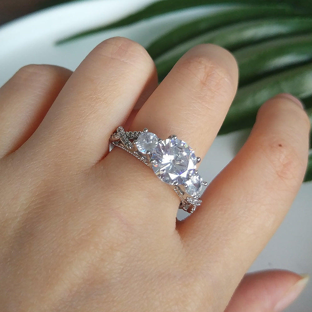 Geometric Zircon Ring White Plated Copper Fashion Jewelry