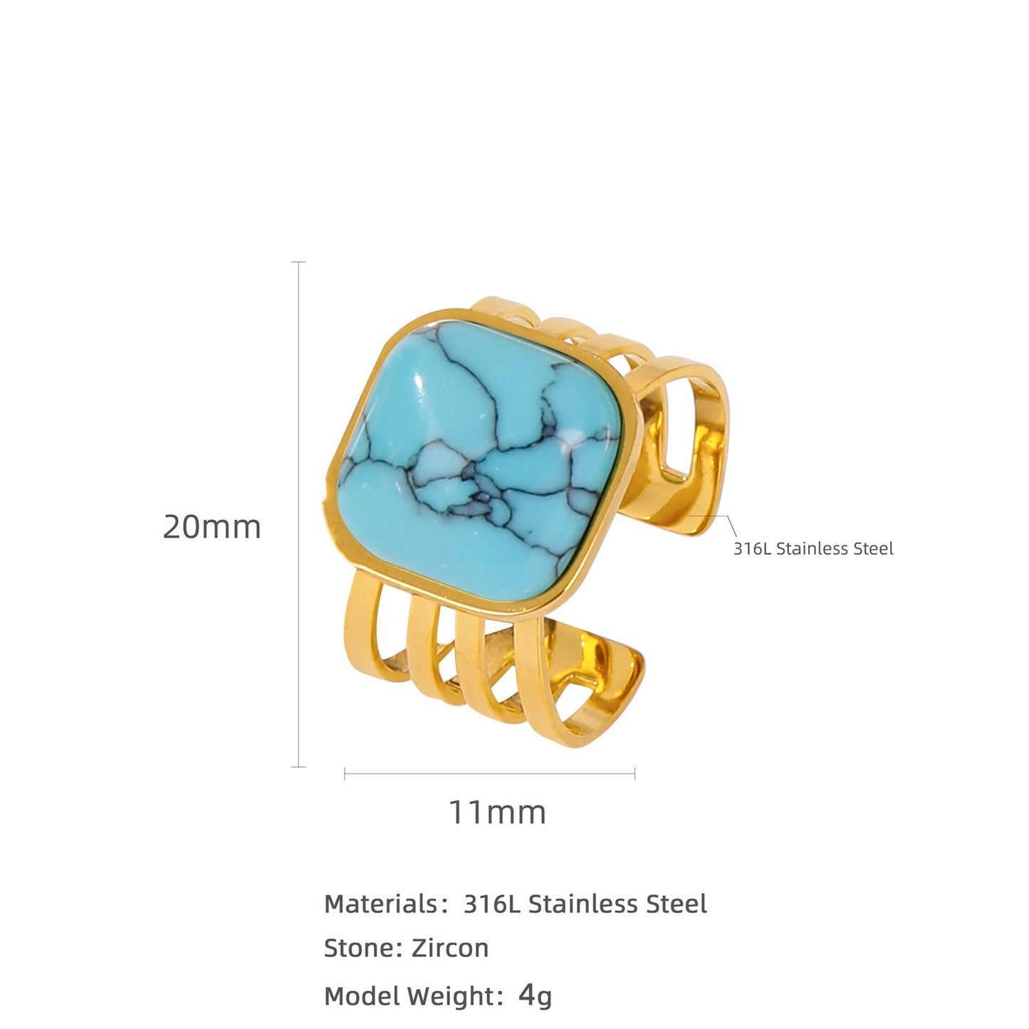 Inlaid Natural Stone Ring For Women Stainless Steel