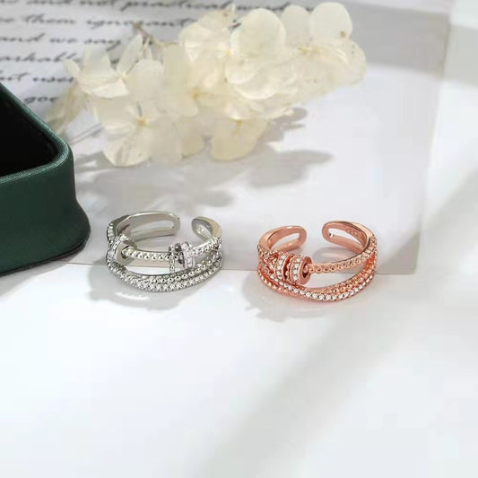 Womens Ring 18K Gold Plated Micro Zircon Inlaid Spinning Band Copper Geometric Design Fashionable Ring For Her