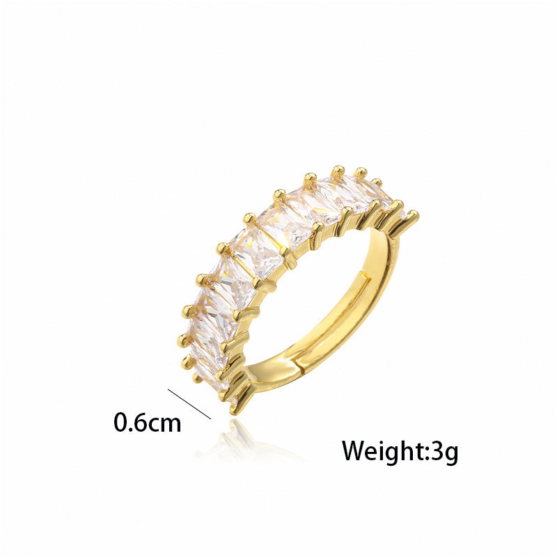 Personalized T Square Zircon Ring For Women Adjustable