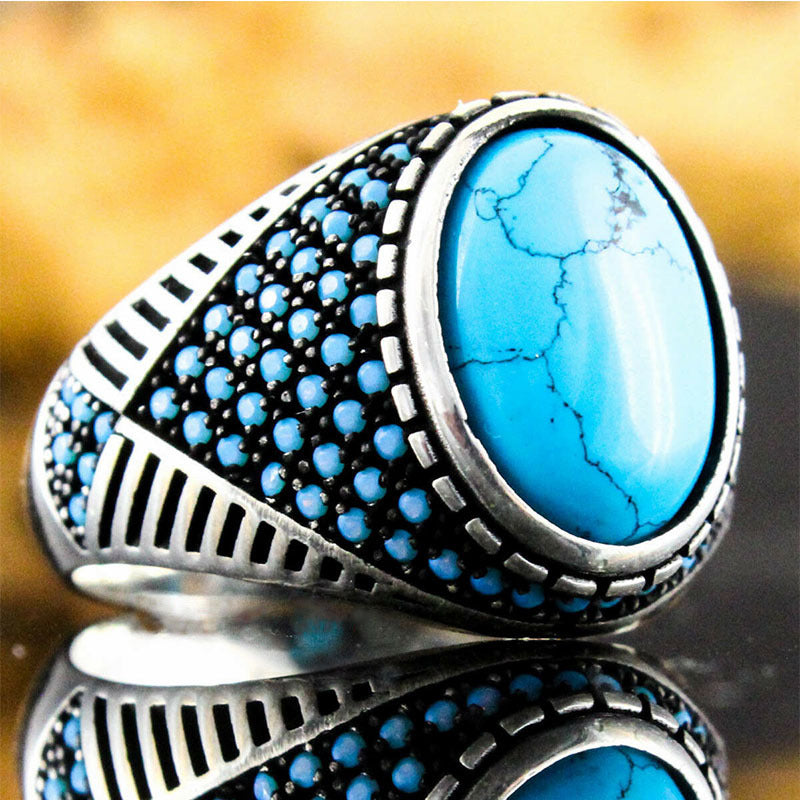 Unisex Geometric Ring Turquoise Inlay Alloy Vintage Punk Fashion Jewelry Gift For Travel Commemoration Vintage