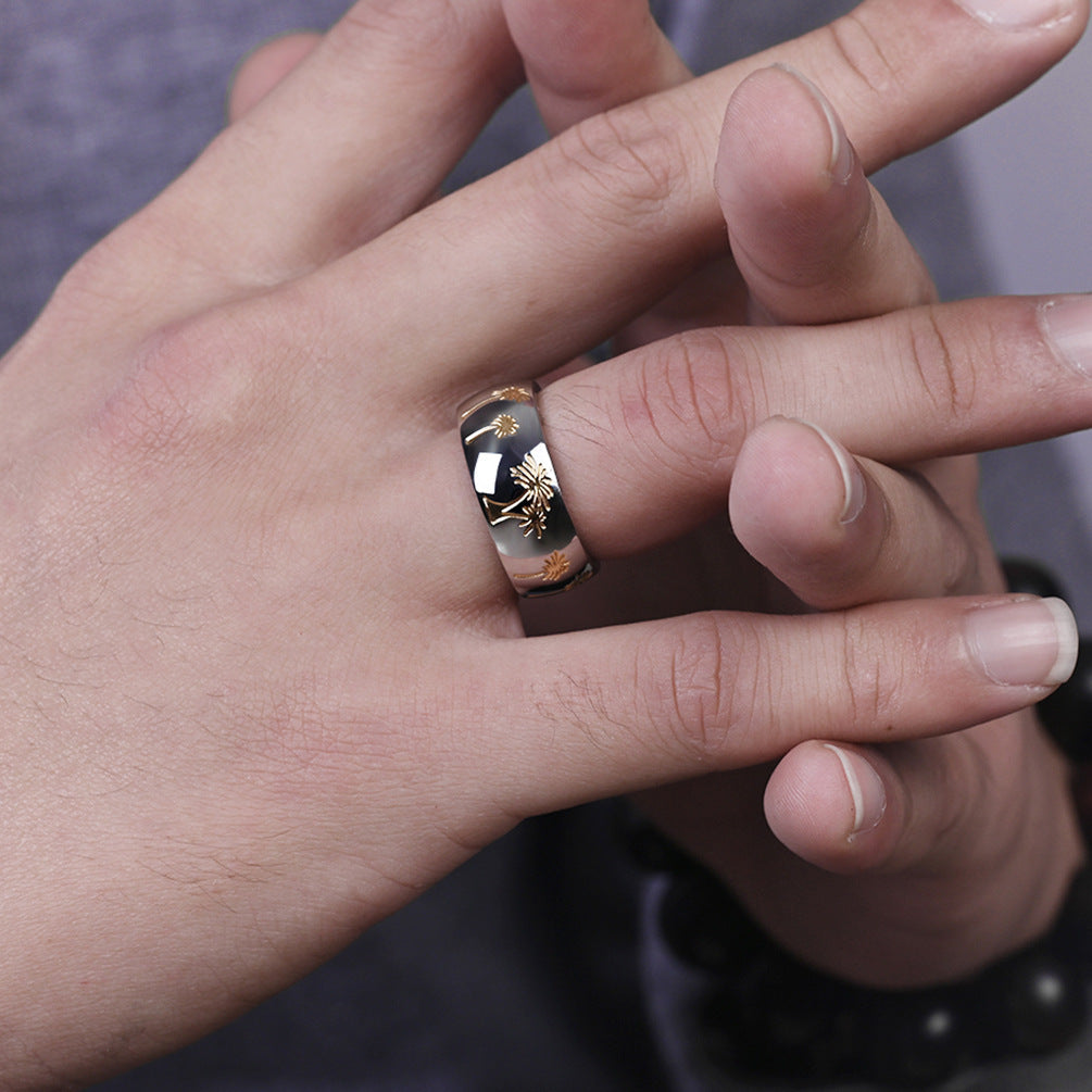 Mens Stainless Steel Ring Golden Geometric Design Electroplated Durable Modern Statement Jewelry Accessory Everyday